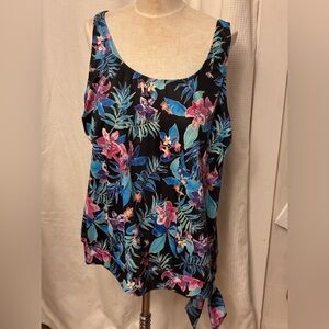 Tankini swim top size 24 blouson side tie attached padded bra wide straps NWOTG